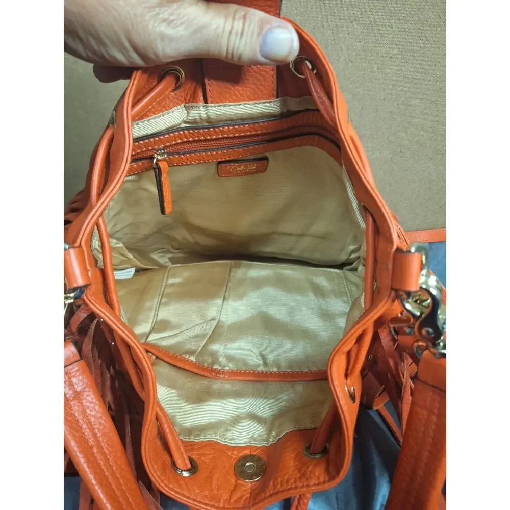 Dolce Vita Collection Womens Western Red Leather Backpack Bucket Purse W/Fringes